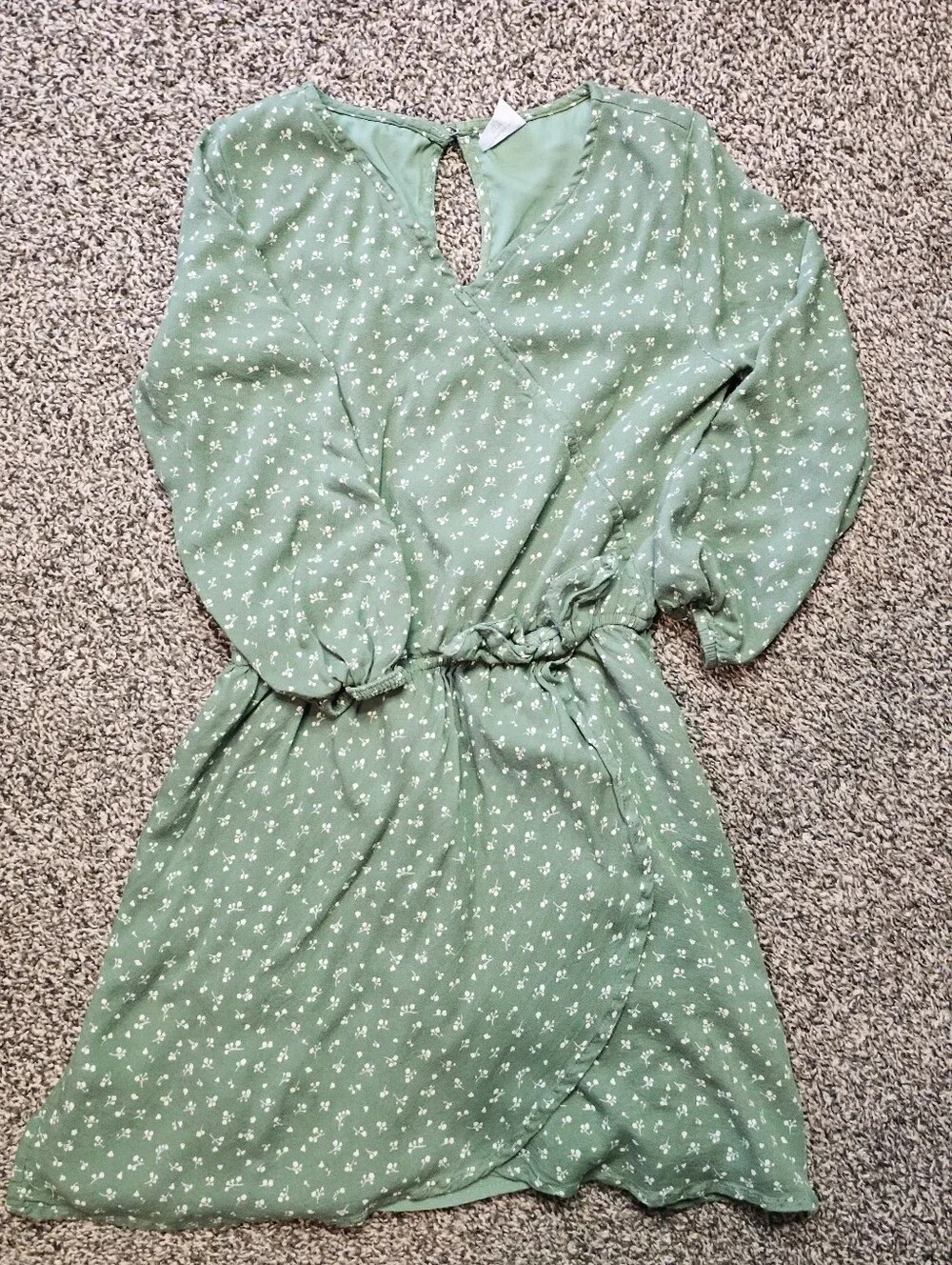 Abercrombie Kids Green Floral Faux Wrap Dress Girls Size 11/12 Long Sleeve